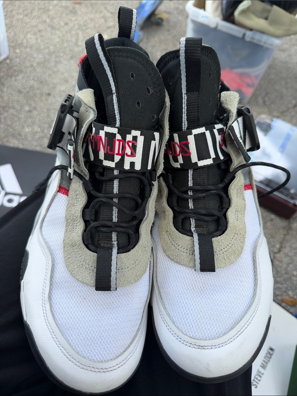 Jordan White Black Gray Red Strap Sneakers